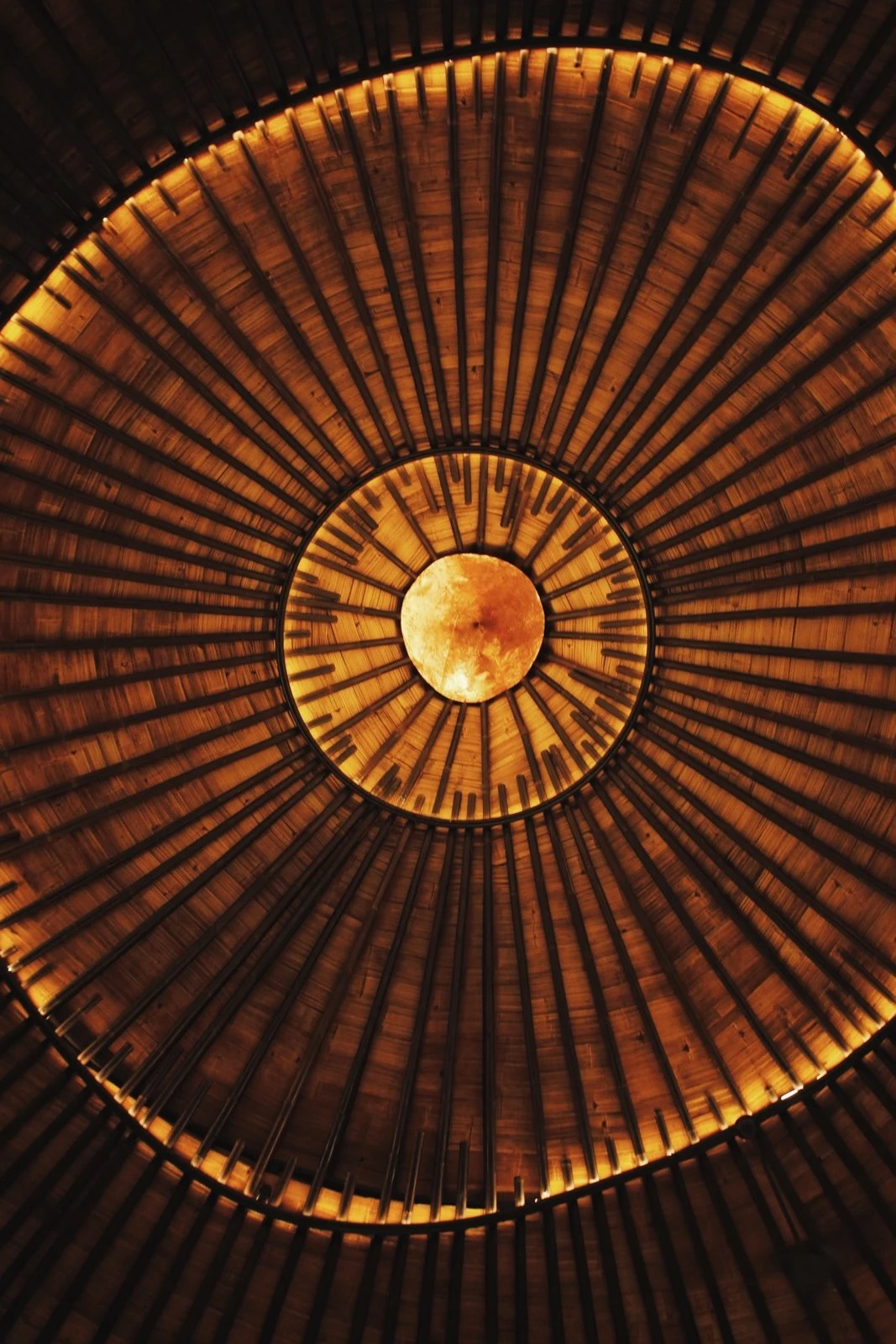 Cúpula de bambú de La Maloca vista desde abajo