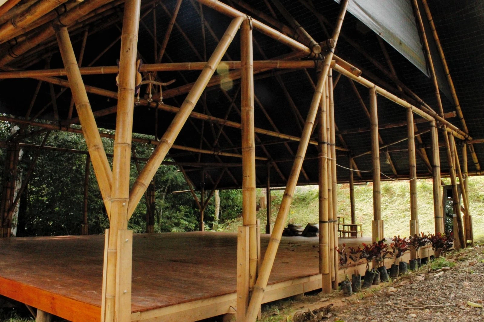 Interior del templo con piso de madera